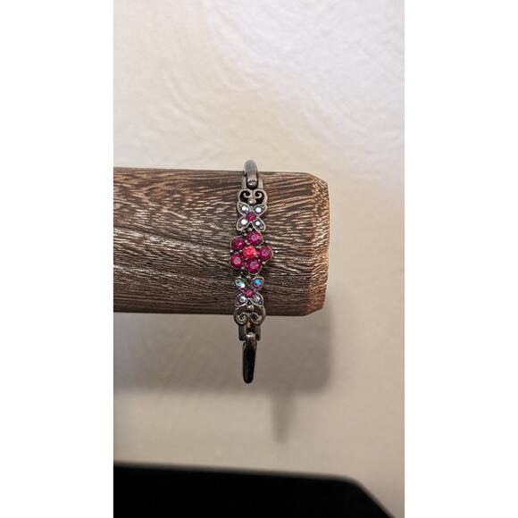 Vintage Floral Crystal Fold Over Clasp Three Piece Bangle Bracelet - Picture 8 of 8